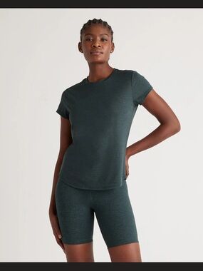 Quince Short Sleeve Flowknit Breeze Tee in green heather